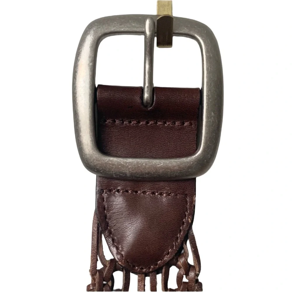 FOSSIL Dark Chocolate Brown Genuine Woven Leather Silver Buckle Belt